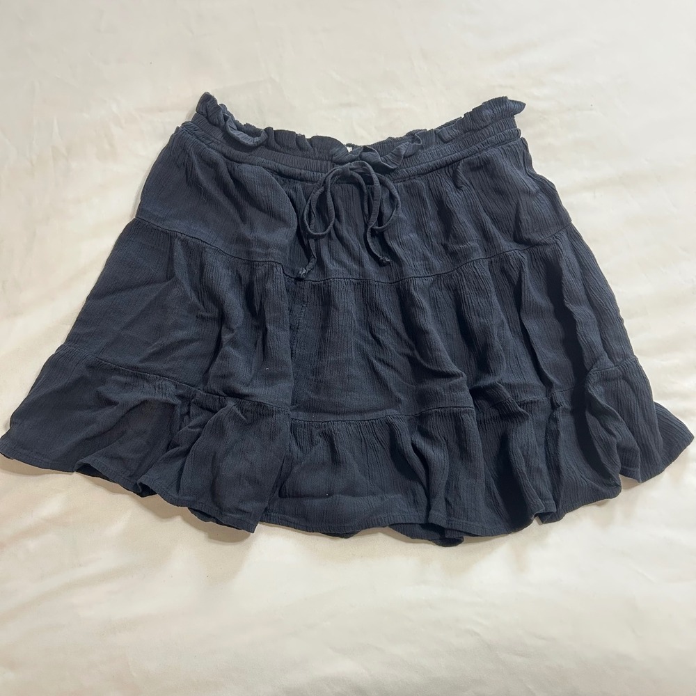 SO Black Tiered‎ Mini Skirt Small Paperbag Waist Rayon Boho Flowy Casual